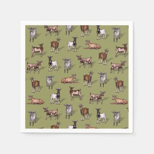 Tiny Goats on Green - Goat Herd Pattern Serviette (Vorderseite)