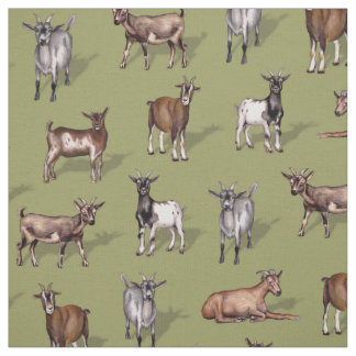 Tiny Goats on Green - Goat Herd Pattern Stoff