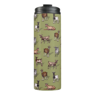 Tiny Goats on Green - Goat Herd Pattern Thermosbecher