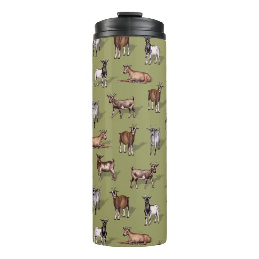 Tiny Goats on Green - Goat Herd Pattern Thermosbecher (Vorderseite)