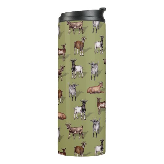 Tiny Goats on Green - Goat Herd Pattern Thermosbecher (Nach links gedreht)