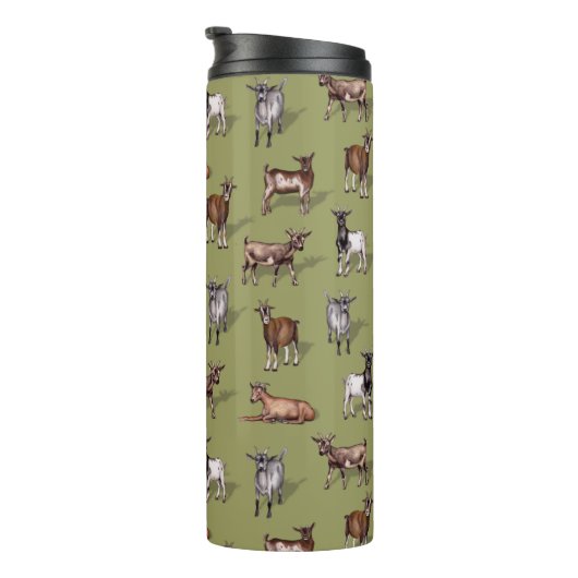Tiny Goats on Green - Goat Herd Pattern Thermosbecher (Nach rechts gedreht)