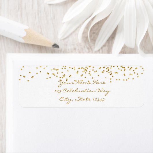Tiny Gold Dots Confetti Modern Wedding Labels (Insitu)