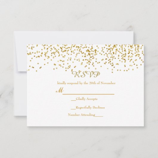 Tiny Gold Dots Confetti Modern Wedding RSVP Card Karte (Vorderseite)