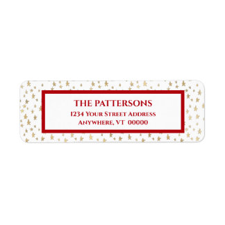 Tiny Gold Stars Red Border Return Address Label