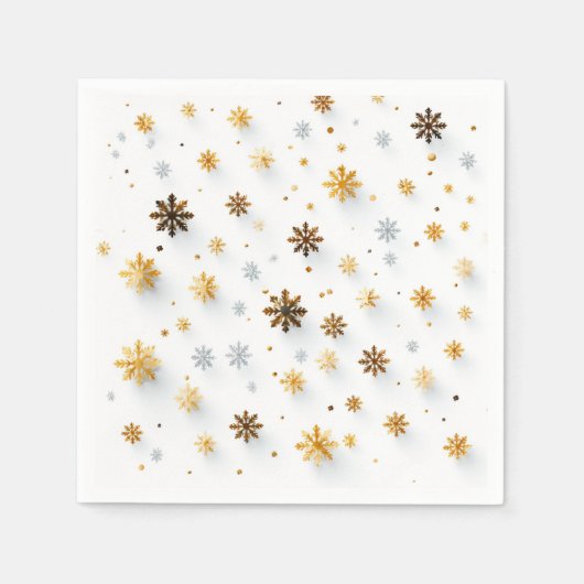 Tiny Golden Snow Tes: Weihnachts-Schneeflocke Napk Serviette (Vorderseite)