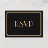 Tiny Great Gatsby Art Deco Black Wedding RSVP Begleitkarte (Rückseite)