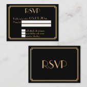 Tiny Great Gatsby Art Deco Black Wedding RSVP Begleitkarte (Vorne/Hinten)
