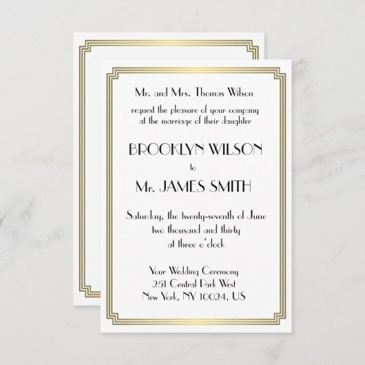 Tiny Great Gatsby Art Deco Gold Wedding Einladunge Einladung (Vorne/Hinten)
