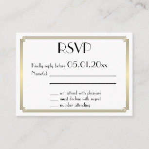 Tiny Great Gatsby Art Deco Gold Wedding RSVP Begleitkarte