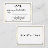 Tiny Great Gatsby Art Deco Gold White Wedding RSVP Begleitkarte (Vorne/Hinten)