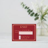 Tiny Great Gatsby Art Deco Red Wedding RSVP Begleitkarte (Stehend Vorderseite)