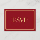 Tiny Great Gatsby Art Deco Red Wedding RSVP Begleitkarte (Rückseite)
