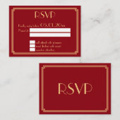 Tiny Great Gatsby Art Deco Red Wedding RSVP Begleitkarte (Vorne/Hinten)