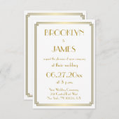 Tiny Great Gatsby Art Deco White Wedding lädt ein Einladung (Vorne/Hinten)