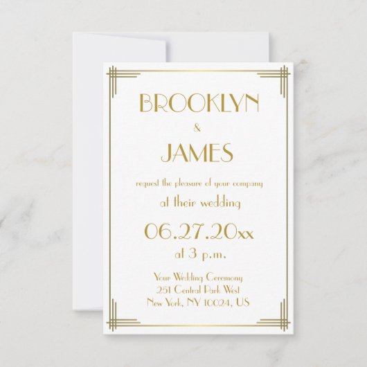Tiny Great Gatsby Gold Art Deco Einladung Hochzeit (Vorderseite)