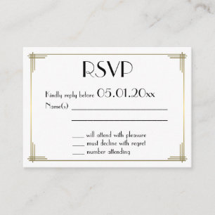 Tiny Great Gatsby White Art Deco Wedding RSVP Begleitkarte