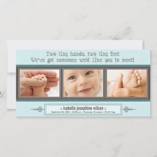 Tiny Hands, Tiny Feet Birth Announcement (blau) Ankündigung (Vorderseite)