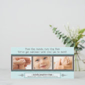 Tiny Hands, Tiny Feet Birth Announcement (blau) Ankündigung (Stehend Vorderseite)