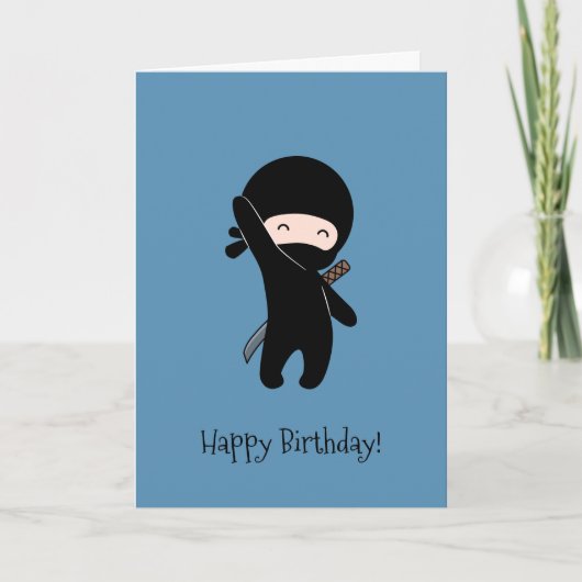 Tiny Happy Ninja am Blue Birthday Karte (Vorderseite)