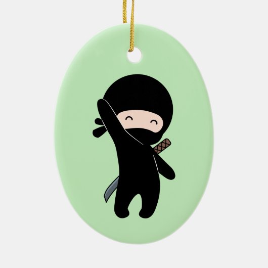 Tiny Happy Ninja auf Green Keramik Ornament (Hinten)