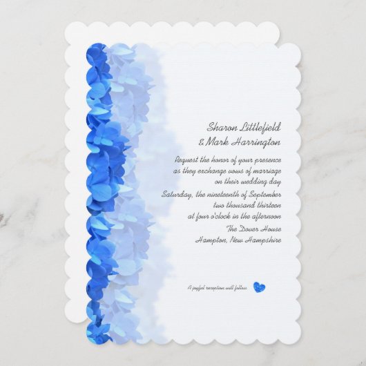 Tiny Heart Blue Hydrangea Wedding Einladung (Vorne/Hinten)