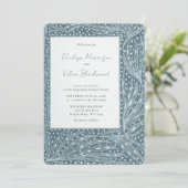 Tiny Heart Leaves Frame on Teal Wedding Invitation Einladung (Stehend Vorderseite)