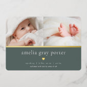 Tiny Heart | Zwei Foto Foil Birth Ankündigung (Vorderseite)