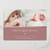 Tiny Heart | Zwei Foto Foil Birth Ankündigung (Vorderseite)