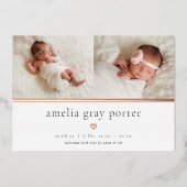 Tiny Heart | Zwei Foto Foil Birth Ankündigung (Vorderseite)