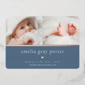 Tiny Heart | Zwei Foto Foil Birth Ankündigung (Vorderseite)