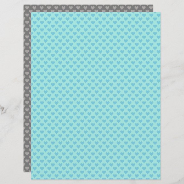 Tiny Hearts Blue Aquamarin Scrapbook Paper (Vorne/Hinten)