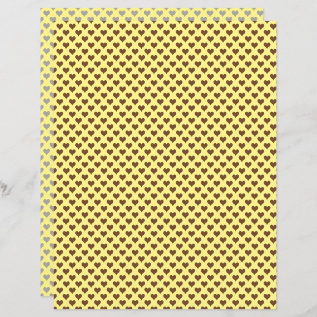 Tiny Hearts Brown Yellow Scrapbook Paper (Vorne/Hinten)