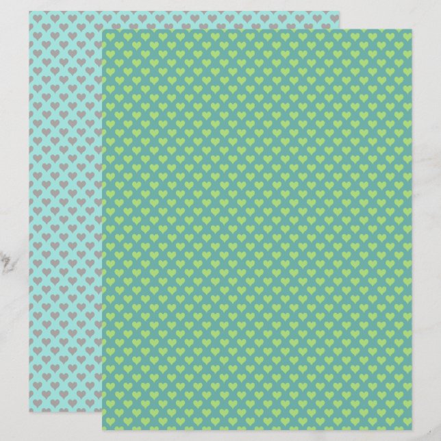 Tiny Hearts Green Yellow Scrapbook Paper (Vorne/Hinten)