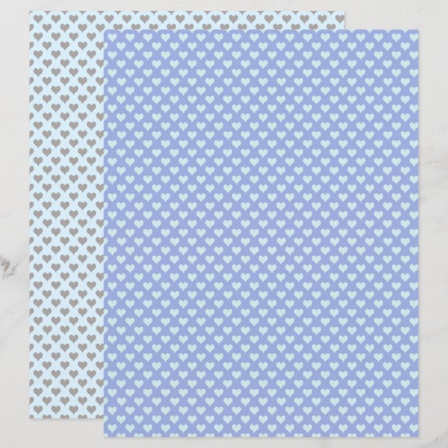 Tiny Hearts Pastel Blue Gray Scrapbook Paper (Vorne/Hinten)