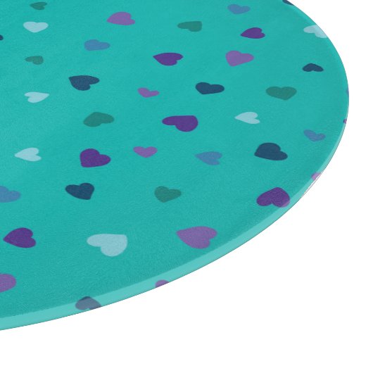Tiny Hearts, Purple, Teal, Blue on Turquoise Schneidebrett (Ecke)