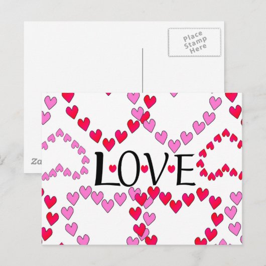 Tiny Hearts Rosa LIEBE Postkarte (Vorne/Hinten)