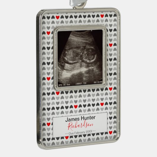 Tiny Hearts Sonogram Baby's First Christmas Tree Rahmen-Ornament Silber (Rechts)