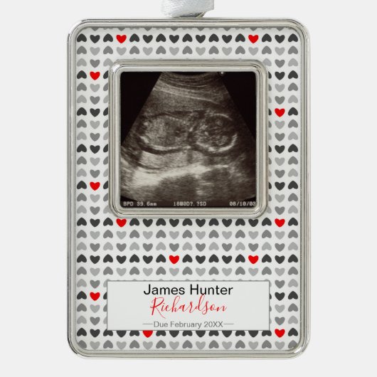 Tiny Hearts Sonogram Baby's First Christmas Tree Rahmen-Ornament Silber (Vorderseite)