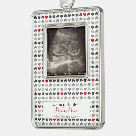 Tiny Hearts Sonogram Baby's First Christmas Tree Rahmen-Ornament Silber (Links)