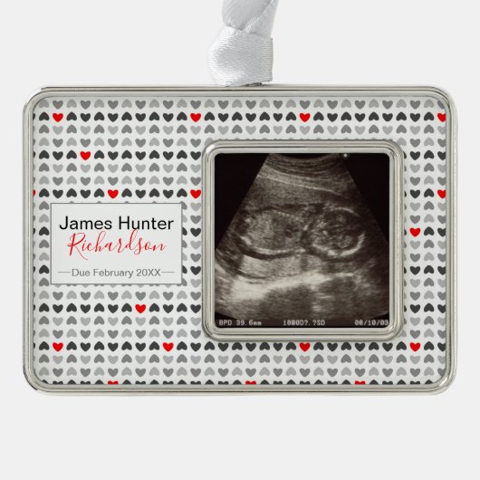 Tiny Hearts Sonogram Picture First Christmas Tree Rahmen-Ornament Silber (Vorderseite)