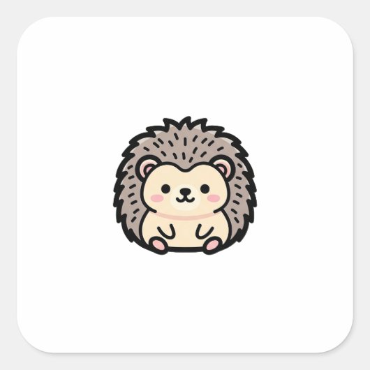 Tiny Hedgehog – Cute Kawaii Illustration Quadratischer Aufkleber (Vorderseite)