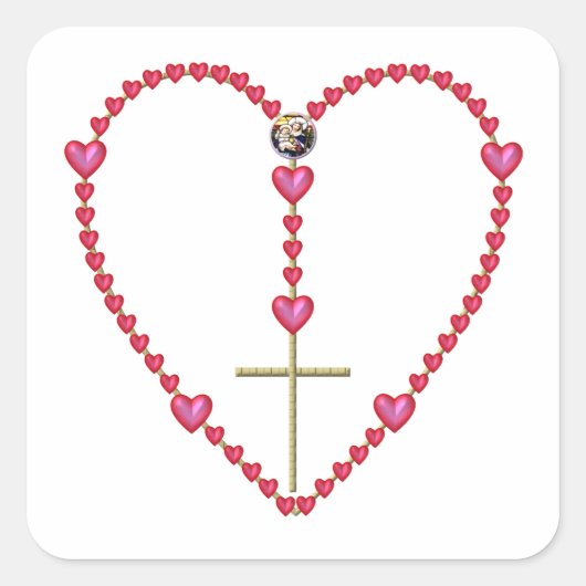 Tiny Herz Rosary Quadratischer Aufkleber (Vorderseite)