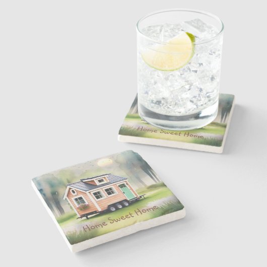 Tiny House Housewarming Steinuntersetzer (Seitenansicht)