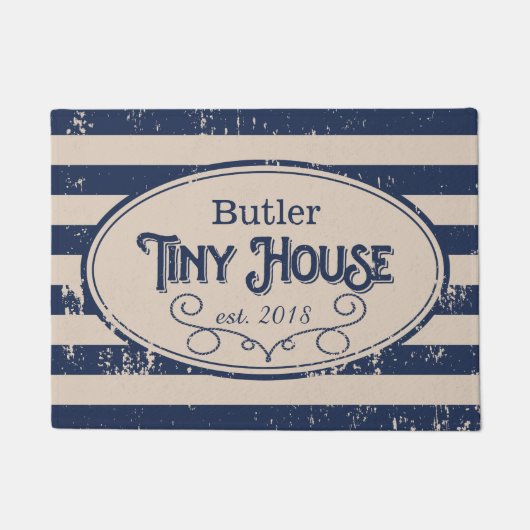 Tiny House Personalisiert Navy Blue Fußmatte (Vorderseite)