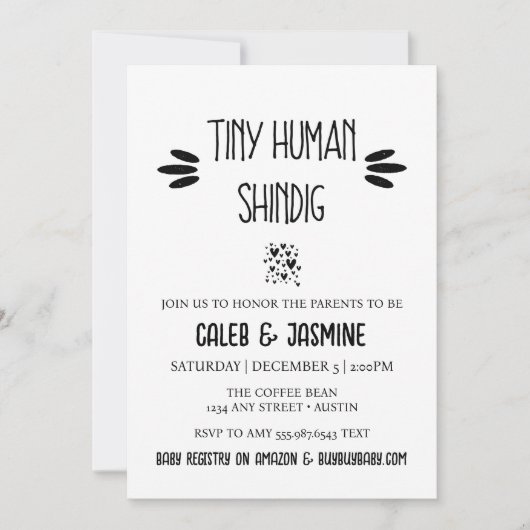 Tiny Human Shindig Baby Shower Einladung (Vorderseite)
