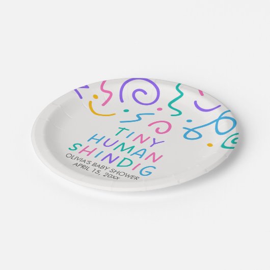 Tiny Human Shindig Baby Shower Pappteller (Schrägansicht)