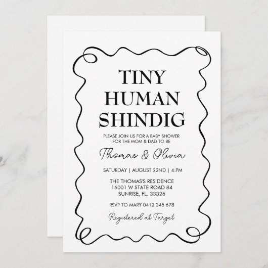 Tiny Human Shindig Minimalistisch Baby Dusche Einladung (Vorne/Hinten)