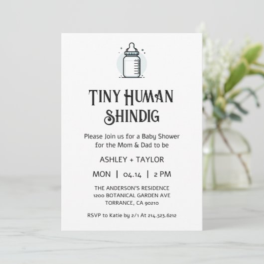 Tiny Human Shindig Minimalistisch Baby Dusche Einladung (Stehend Vorderseite)