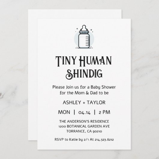 Tiny Human Shindig Minimalistisch Baby Dusche Einladung (Vorne/Hinten)
